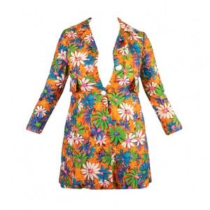 Vintage Barkcloth Orange Psychedelic Flower Jacket